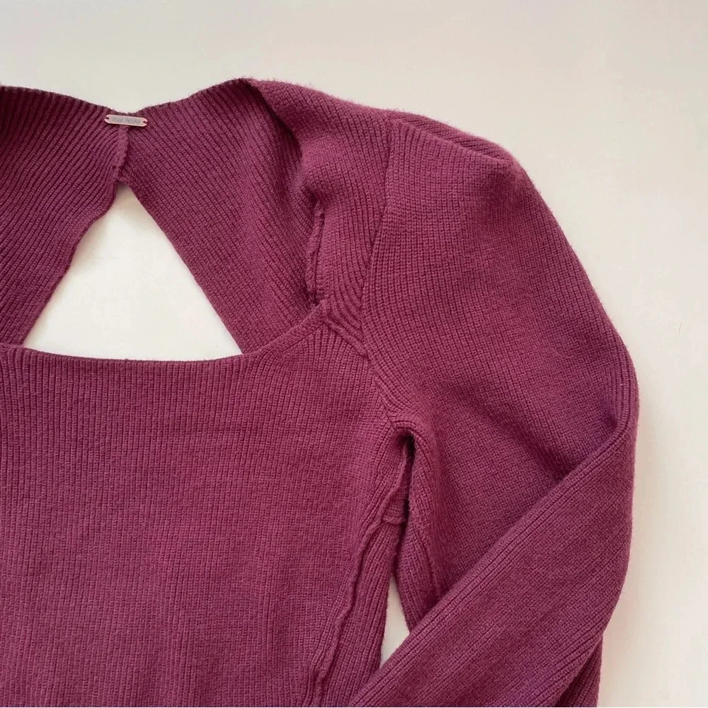 Free People Saffron Open Back Sweater Pomegranate Wine Women's Size XS - Picture 7 of 13